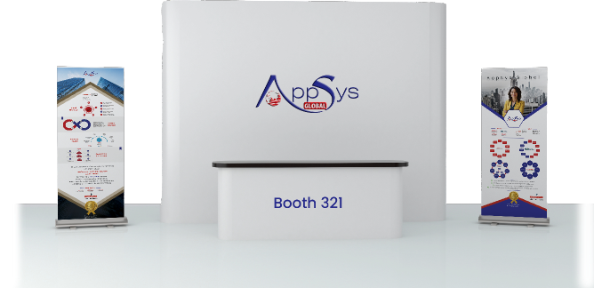 Picture representing visit us at booth 321, stall with standee
